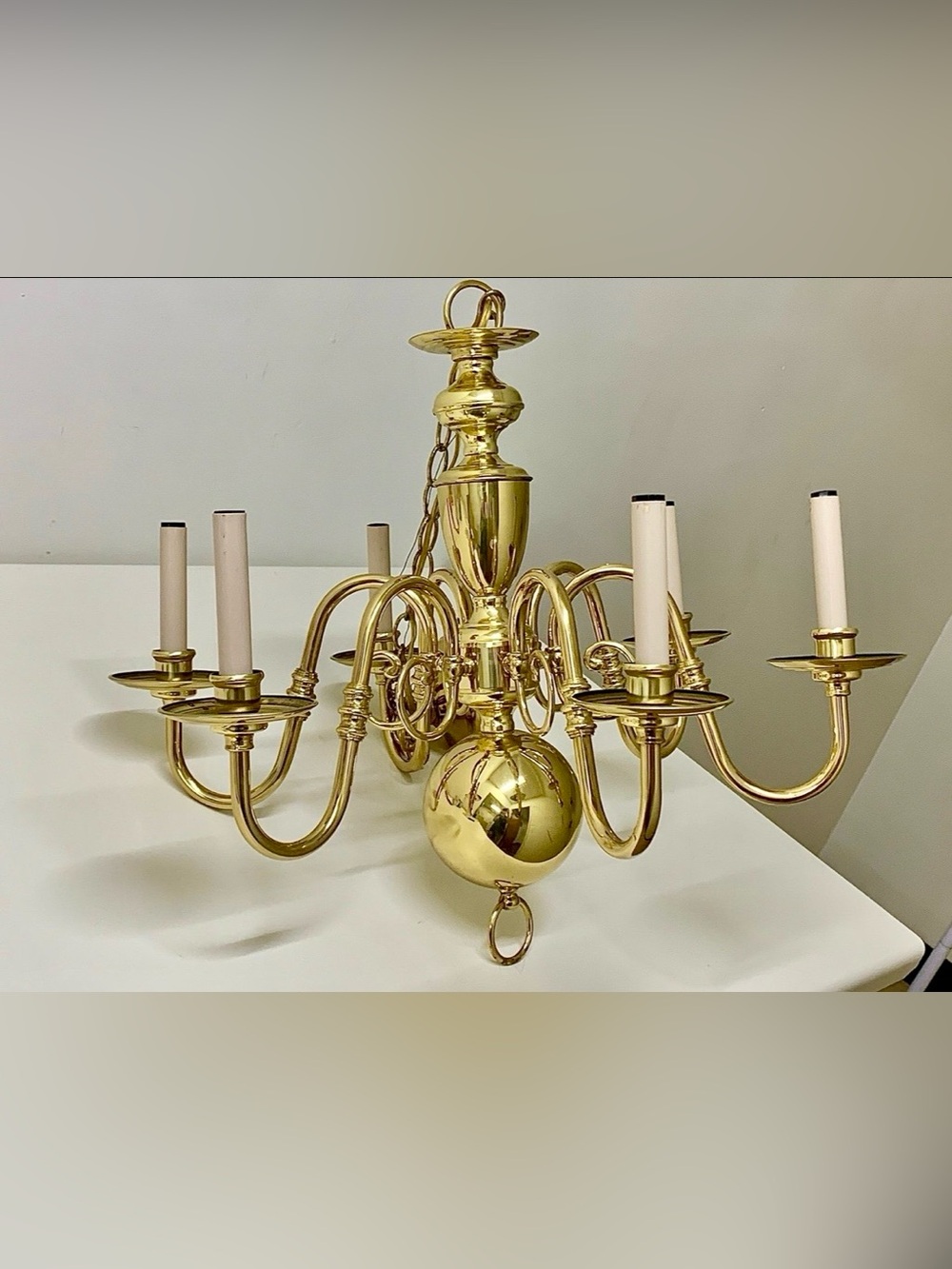 Vintage Six Light Arm U L Listed Brass Ceiling Mounting Incandescent Chandelier